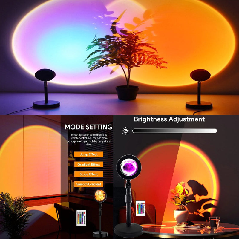 High-Efficiency USB Sunset Projector with 16-Color LED & Remote