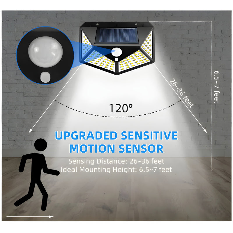 100 LEDs Rechargeable Motion Sensor Solar Interaction Waterproof Wall Lamp