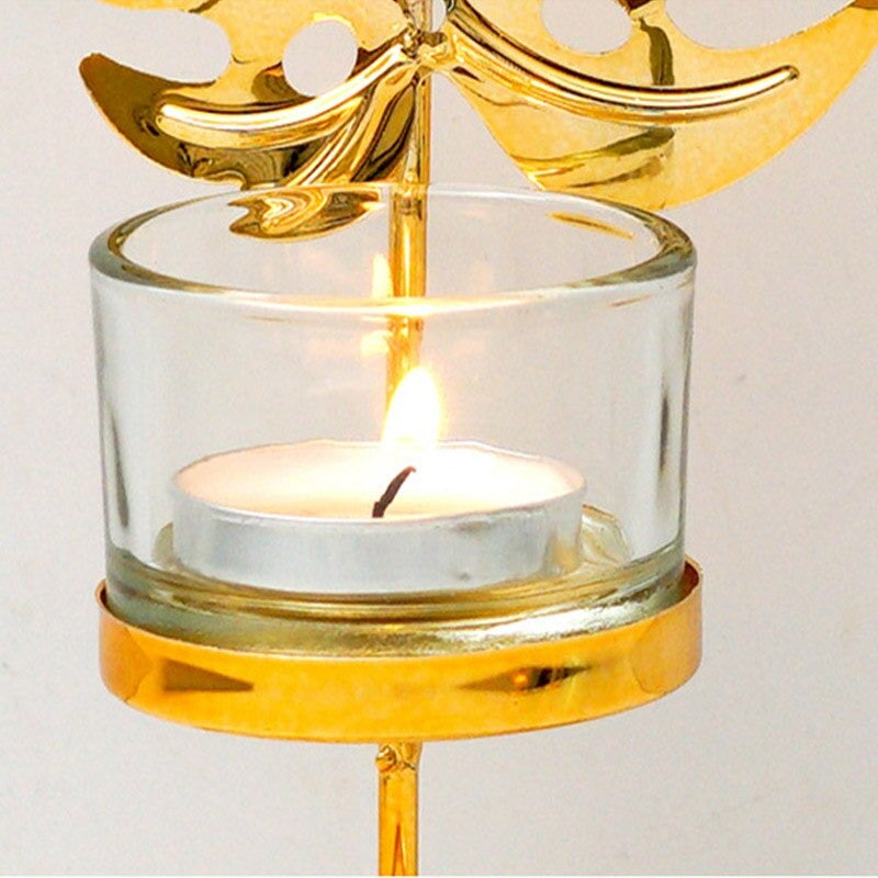 Metal Candlestick Holder Gold Leaves Dining Table Candle Stand Aroma Ornament